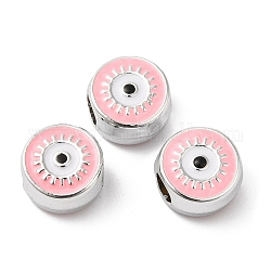 Cuentas europeas de plástico ccb, Abalorios de grande agujero, plano y redondo con mal de ojo, rosa, 12x11.5x7.5mm, agujero: 4.8 mm