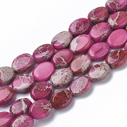 Fili di perle di diaspro imperiale naturale, tinto, ovale, rosa caldo, 8x6x3mm, Foro: 1 mm, circa 48~51pcs/filo, 15.16 pollice ~ 15.94 pollici (38.5~40.5 cm)