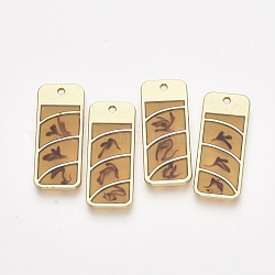 Epoxy Resin Pendants, with Alloy Findings, Rectangle, Golden, Goldenrod, 31x13x2mm, Hole: 1.6mm