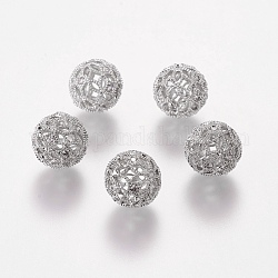 Messing Zirkonia Perlen, Runde, Platin Farbe, 12 mm, Bohrung: 1 mm