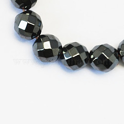 Chapelets de perles en hématite synthétique sans magnétiques, Grade a, facette, ronde, noir, 8mm