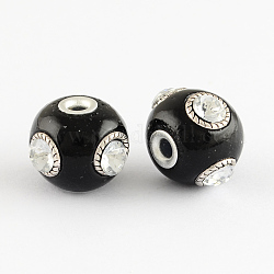 Round Handmade Indonesia Beads, with Aluminum Platinum Metal Color Cores, Crystal, 20x20x16mm, Hole: 3mm
