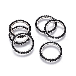 Miyuki & toho perline giapponesi fatte a mano, con 304 anello di collegamento in acciaio inossidabile placcato argento, modello telaio, Anello / cerchio, nero, 18~19x1.7mm, diametro interno: 14mm