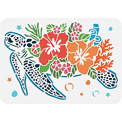 Stencil di tartaruga marina benecreat, modelli di pittura per disegni di fiori riutilizzabili, stencil di ibisco per scrapbooking, tessuto, mobili da pavimento, decorazione artistica da parete, 11.7x8.3 pollice