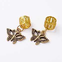 Pendentifs anneaux de tresse de cheveux en aluminium, avec pendentifs en forme de papillon en alliage, accessoires pour bandeau, antique d'or et d'or, 28mm