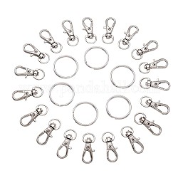 Alloy Swivel Lobster Claw Clasps, Swivel Snap Hook and Iron Split Key Rings, Platinum, 32x13mm and 25x2mm, 100pcs/set