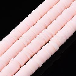 Abalorios de arcilla polimérica hechos a mano, disco / plano y redondo, abalorios heishi, rosa, 6x1mm, agujero: 2 mm, aproximamente 380~400 pcs / cadena, 17.7 pulgada