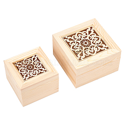 Caja de madera olycraft platane, tapa a presión, ventana visual, cuadrado, burlywood, 12x12x8.7 cm, 2 PC / sistema