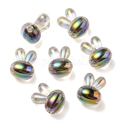 Placage uv perles acryliques irisées arc-en-ciel, perle bicolore en perle, tête de lapin, noir, 20x15x13mm, Trou: 3mm