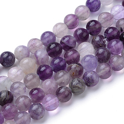 Chapelets de perles en fluorite naturel, ronde, violet, 10~10.5mm, Trou: 1.2mm, Environ 37~40 pcs/chapelet, 14.9~15.1 pouce (38~38.5 cm)
