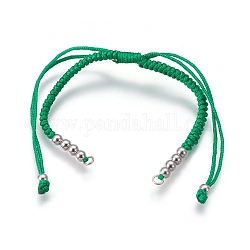 Fabrication de bracelets de perles tressées en nylon, avec des perles en laiton, Plaqué longue durée, Platine plaqué réel, verte, 10-1/4 pouce ~ 11-5/8 pouces (26~29.6 cm)