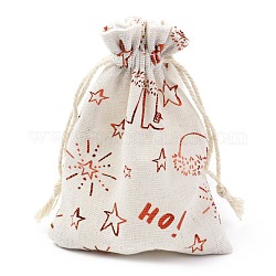 Borsa in tessuto di cotone a tema natalizio, borse coulisse, per gli ornamenti del regalo della merenda della festa di Natale, modello di scarpe, 14x10cm