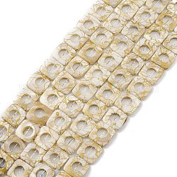 Brins de perles de coquille d'eau douce naturelles de style drawbench, carrée, cornsilk, 20~20.5x19.5~20.5x4~4.5mm, Trou: 0.8mm, Environ 20 pcs/chapelet, 15.59~15.75'' (39.6~40 cm)