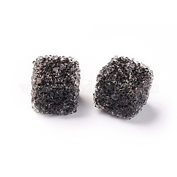 Abalorios de resina, con rhinestone de cristal, Estilo de comida de caramelo de imitación, cubo, negro, 14.5~15.5x14.5~15.5x14.5~15.5mm, agujero: 1.5~1.8 mm
