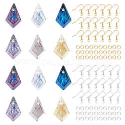 Kits de fabrication de boucles d'oreilles pandahall élite bricolage, 12 pièces 6 couleurs pendentifs en strass en verre gaufré cerf-volant, crochets et anneaux de saut en laiton, couleur mixte, 112 pcs / boîte