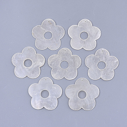 Ciondoli di conchiglie di capiz, fiore, fumo bianco, 46x46x1.5mm, Foro: 1.2 mm