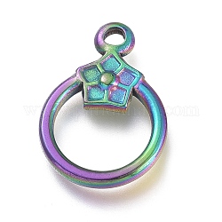 Ionenbeschichtung (IP) 304 Edelstahl-Knebelverschlüsse Teile, Ring, Regenbogen-Farb, 19x13.5x2.7 mm, Bohrung: 1.8 mm