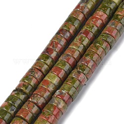Filamenti naturali tallone Unakite, perline Heishi, Rotondo piatto / disco, 6x3.5mm, Foro: 1 mm, circa 113~121pcs/filo, 14.76~15.74 pollice (37.5~40 cm)