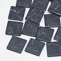 Синтетических бирюзовый кабошон, окрашенные, квадратный, чёрные, 6x6x2 мм