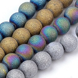 Chapelets de perles en verre électroplaqué, style mat, ronde, couleur mixte, 8mm, Trou: 1.5mm, Environ 72 pcs/chapelet, 24.8 pouce