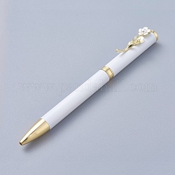 Tourner le stylo à bille rétractable, stylo à bille encre noire imitation acrylique fleur de perle, fournitures de bureau élégantes, blanc, 13.1x0.95 cm