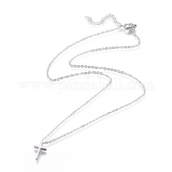 Collares colgantes de 304 acero inoxidable, con cadenas por cable y broches pinza de langosta, cruz, color acero inoxidable, 17.72 pulgada (45 cm), 1.5mm