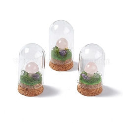 Natural Rose Quartz Mushroom Display Decoration with Glass Dome Cloche Cover, Cork Base Bell Jar Ornaments for Home Decoration, 30x57.5mm