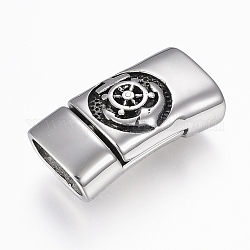 304 Magnetverschluss aus Edelstahl mit Klebeenden, Rechteck mit Anker & Helm, Antik Silber Farbe, 30x15.5x9 mm, Bohrung: 7x12 mm