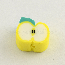 Handmade Polymer Clay Beads, Apple, Yellow, 9x10x4mm, Hole: 1.5mm