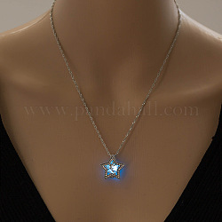 Halskette mit Sternkäfig-Anhänger aus Legierung mit synthetischem Leuchtstein, Glow in the Dark Schmuck für Frauen, Kornblumenblau, 17.72 Zoll (45 cm)