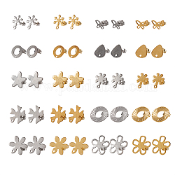 40 pièces 20 styles 201 accessoires de boucles d'oreilles en acier inoxydable, avec poussoirs d'oreilles et 304 épingles en acier inoxydable, fleur et flocon de neige et beignet, formes mixtes, or et acier inoxydable Couleur, 7.5~17x9~16.5mm, Trou: 1.2~1.4mm, pin: 0.7 mm, 2 pièces / style