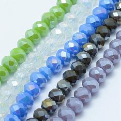 Chapelets de perles en verre électroplaqué, de couleur plaquée ab , facette, rondelle, couleur mixte, 4x3mm, Trou: 0.8mm, Environ 130 pcs/chapelet, 15.5 pouce ~ 15.7 pouces (39.5 cm ~ 40 cm)