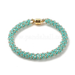 Bracelet en perles de rocaille de verre avec fermoirs magnétiques en laiton, bracelet tressé pour femme, turquoise, 7-1/2 pouce (19 cm)