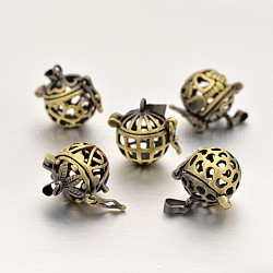 Mixed Styles Hollow Brass Round Cage Pendants, For Chime Ball Pendant Necklaces Making, Lead Free & Cadmium Free, Antique Bronze, 19~20x19~20x15~16mm, Hole: 5~6x2mm, Inner Diameter: 12mm