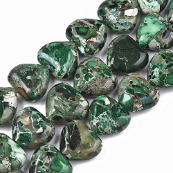 Fili di perle di diaspro imperiale naturale, cuore, tinto, verde, 9~10x10x5mm, Foro: 1.2 mm, circa 44~45pcs/filo, 15.55~15.94 pollice (39.5~40.5 cm)