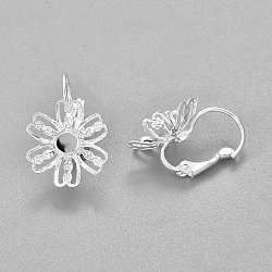 304 Stainless Steel Leverback Earring Findings, Flower, Silver, Tray: 4mm, 21~22x14x15mm, Pin: 0.7mm