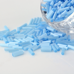 Glass Bugle Beads, Seed Beads, Sky Blue, about 6mm long, 1.8mm in diameter, hole: 0.6mm, about 10000pcs/bag. Sold per package of one pound