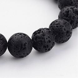 Brins de perles de pierre de lave naturelle, teinte, ronde, noir, environ 12 mm de diamètre, Trou: 1mm, Environ 34 pcs/chapelet, 16 pouce