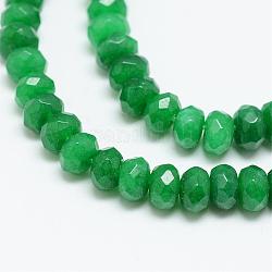 Hilos de abalorios de jade blanco natural, teñido, facetados, rerondana plana, verde oscuro, 4x3mm, agujero: 1 mm, aproximamente 110~113 pcs / cadena, 13.78~14.17 pulgada (35~36 cm)
