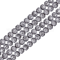 Olycraft 2 brins de perles de roche de lave naturelle galvanisées brins, Toupie, Plaqué Argent, 4x5mm, Trou: 0.8mm, Environ 89~90 pcs/chapelet, 15.35~15.55 pouce (39~39.5 cm)