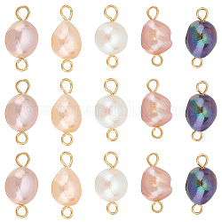 SUNNYCLUE 30Pcs Potato Natural Cultured Freshwater Pearl Connector Charms, with Golden Tone 304 Stainless Steel Double Loops, Mixed Dyed and Undyed, Mixed Color, 15~17x7~8.5x5.5~7mm, Hole: 2mm