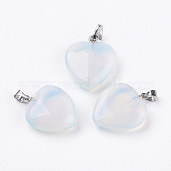 Opalite подвески, сердце, с латунной фурнитурой , платина, 22~23x20~20.5x6~7.5 мм, отверстие : 5x8 мм