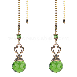 Gorgecraft Faceted Glass Round Big Pendant Decorations, with Tibetan Style Alloy Findings, Lime, 410mm, 2pcs/set