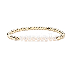 Pulsera elástica con cuentas de latón y perlas naturales para mujer, encaje antiguo, diámetro interior: 2-1/4 pulgada (5.8 cm)