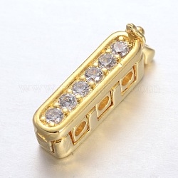 Rectangle Brass Micro Pave Cubic Zirconia Twister Clasps, Cadmium Free & Lead Free, Golden, 19x5x7mm, Hole: 1.5mm