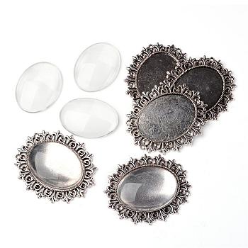 Alloy Cabochon & Rhinestone Settings and 40x30mm Oval Clear Glass Covers Sets DIY-X0115-AS-FF