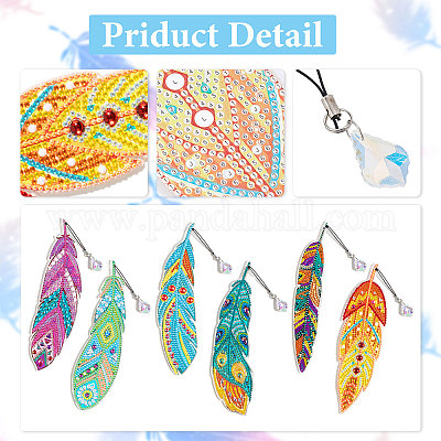 6pcs DIY Feather Diamond Painting Bookmarks with Crystal Pendant (SQ207)