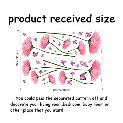 Adesivi Murali Fiori Acquerello - Decorazione Per Camera Ragazza, Soggiorno, 2 Fogli 30x60 Cm