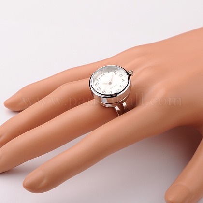 合金スナップ指リング腕時計  真鍮スナップボタンと鉄の時計の頭を持つ  ミックスカラー  19mm RJEW-JR00075-02-1