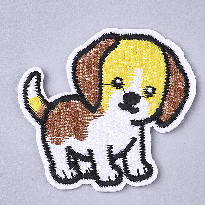 子犬のコンピュータ上の刺繍布アイロン マスクと衣装のアクセサリー アップリケ ビーグル犬 きいろ 53x56x1mmの通販 Jp Pandahall Com